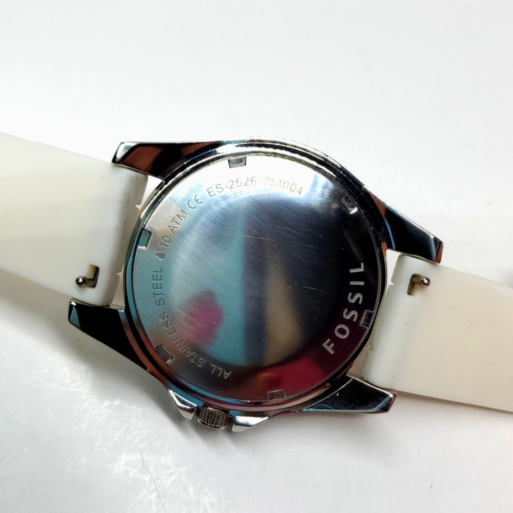 Fossil Watch ES2526 Silver white Silicone Wristband Crystal Bezel Multifunction - Picture 4 of 15